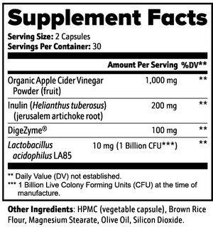 Supplement facts label with detailed nutritional information on a white background