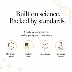 Promotional graphic with the text 'Built on science. Backed by standards.